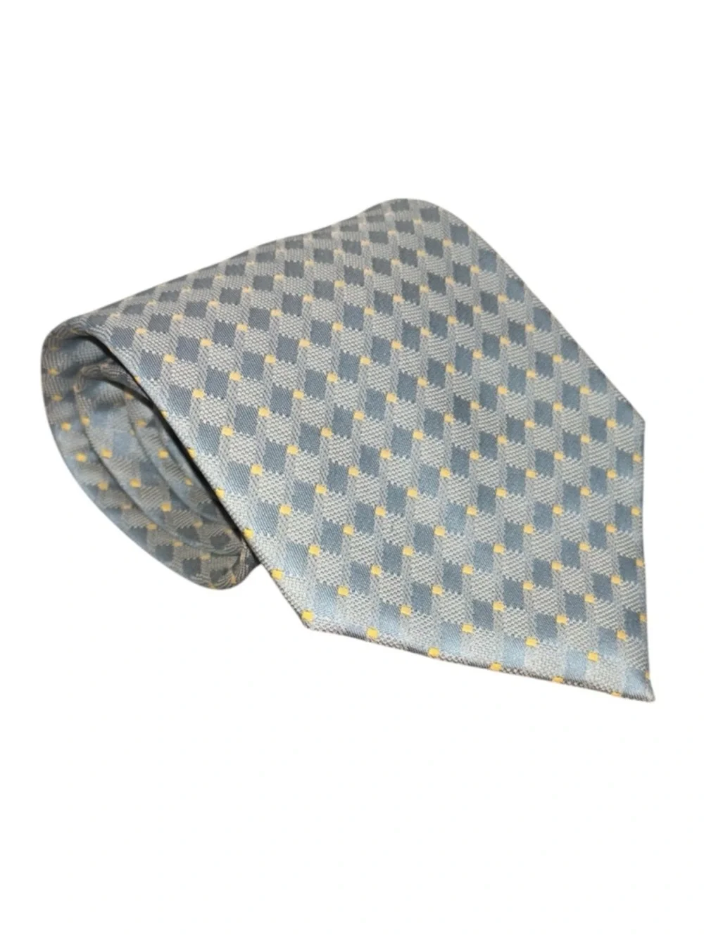 Hugo Boss Light Blue Tie with Yellow Dot Geometric Pattern